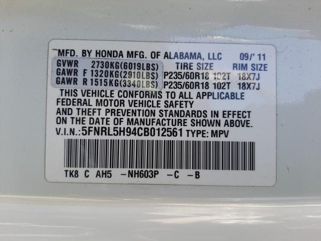 2012 HONDA ODYSSEY TO 5FNRL5H94CB012561