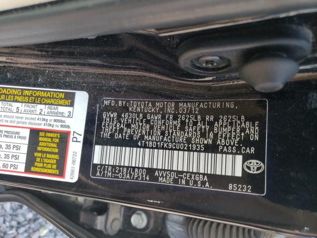 2012 TOYOTA CAMRY HYBR 4T1BD1FK9CU021935