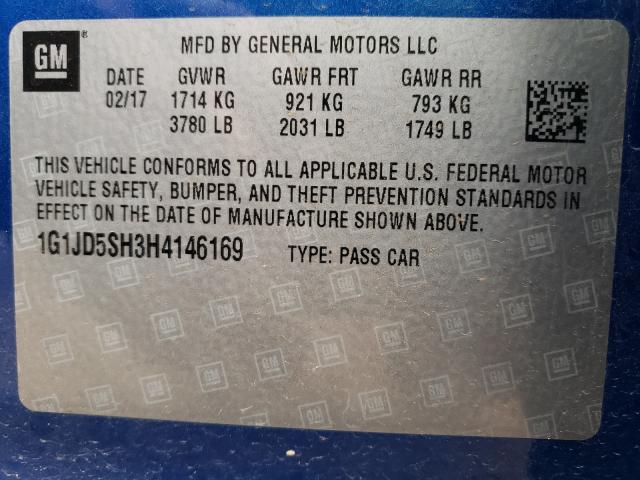 2017 CHEVROLET SONIC LT 1G1JD5SH3H4146169