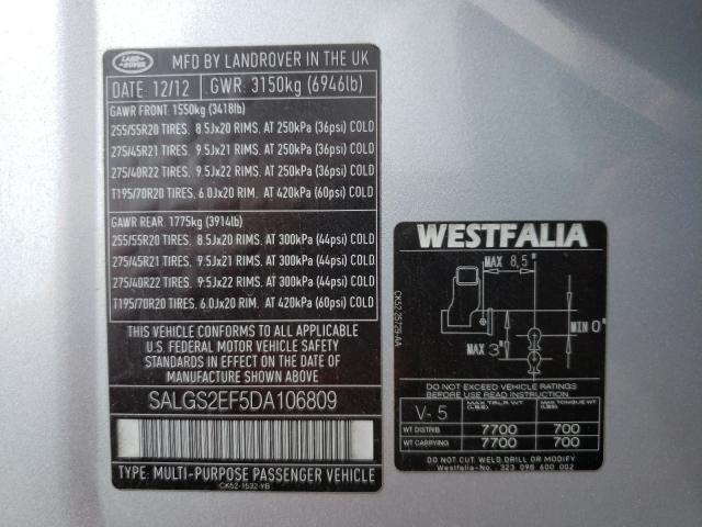 2013 LAND ROVER RANGE ROVE SALGS2EF5DA106809