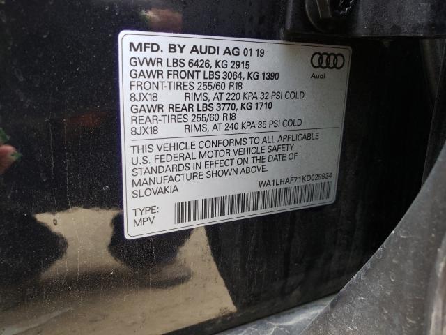 VIN WA1LHAF71KD029934 2019 Audi Q7, Premium Plus no.10