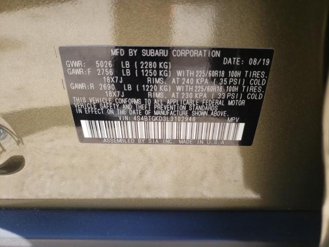 2020 SUBARU OUTBACK ON 4S4BTGKD3L3102948