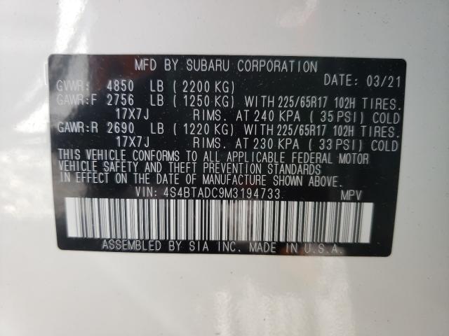 2021 SUBARU OUTBACK PR 4S4BTADC9M3194733