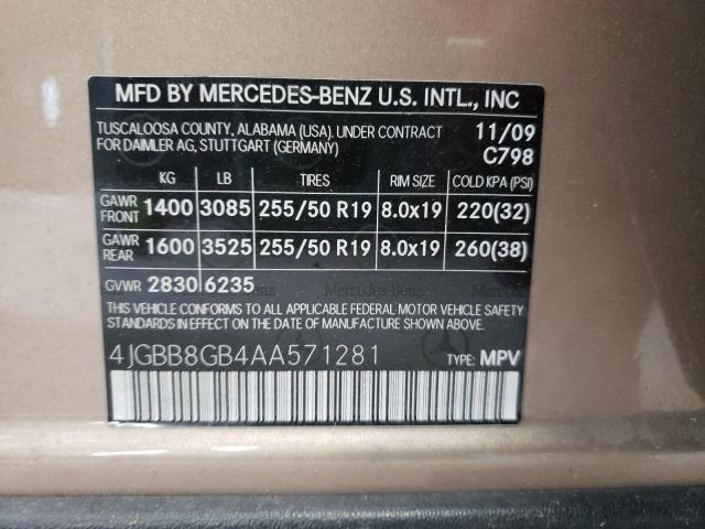 2010 MERCEDES-BENZ ML 350 4MA 4JGBB8GB4AA571281