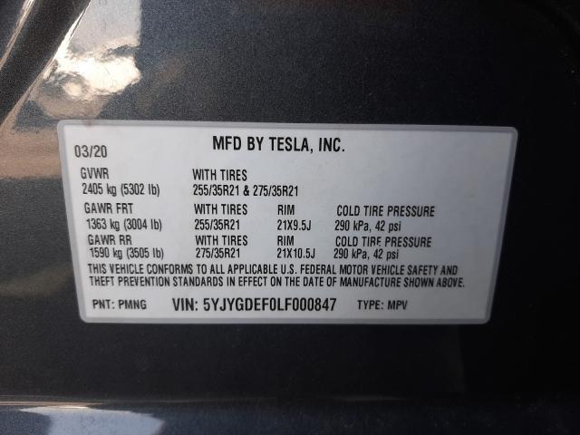 2020 TESLA MODEL Y 5YJYGDEF0LF000847
