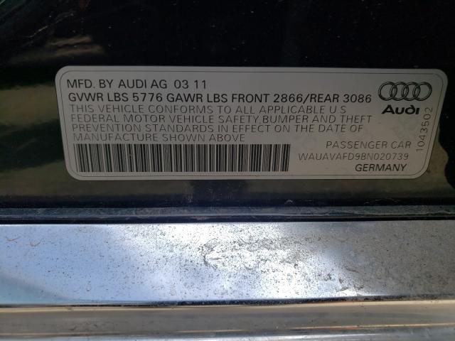 2011 AUDI A8 QUATTRO WAUAVAFD9BN020739