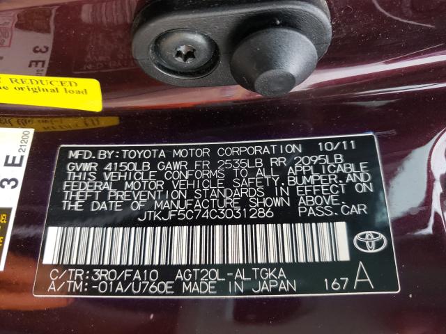 2012 TOYOTA SCION TC JTKJF5C74C3031286