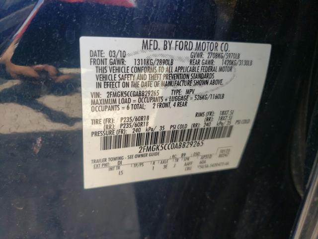 2010 FORD FLEX SEL 2FMGK5CC0ABB29265