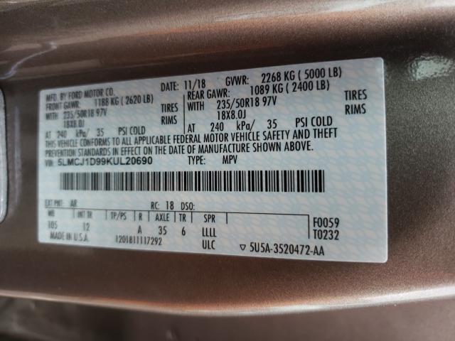 2019 LINCOLN MKC 5LMCJ1D99KUL20690