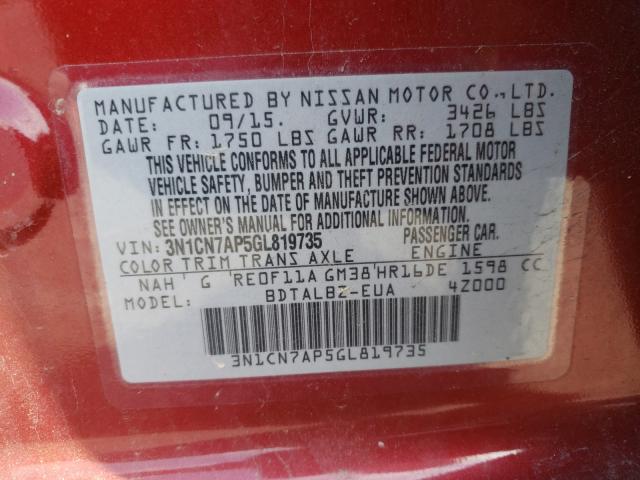 2016 NISSAN VERSA S 3N1CN7AP5GL819735