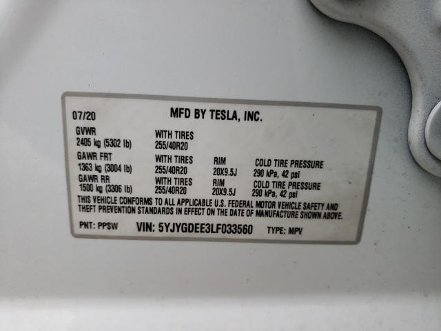 2020 TESLA MODEL Y 5YJYGDEE3LF033560