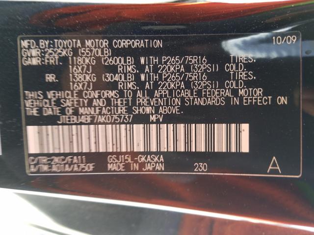 2010 TOYOTA FJ CRUISER JTEBU4BF7AK075737