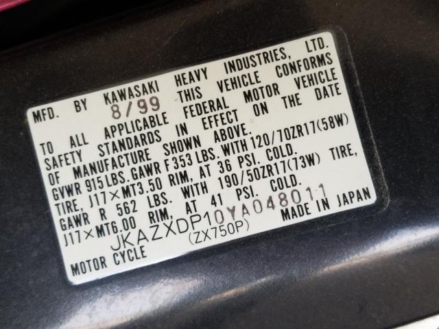 2000 KAWASAKI ZX750 P JKAZXDP10YA048011