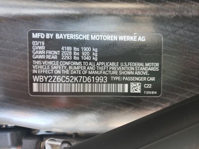 VIN WBY2Z6C52K7D61993 2019 BMW I8 no.10