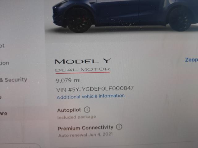 2020 TESLA MODEL Y 5YJYGDEF0LF000847