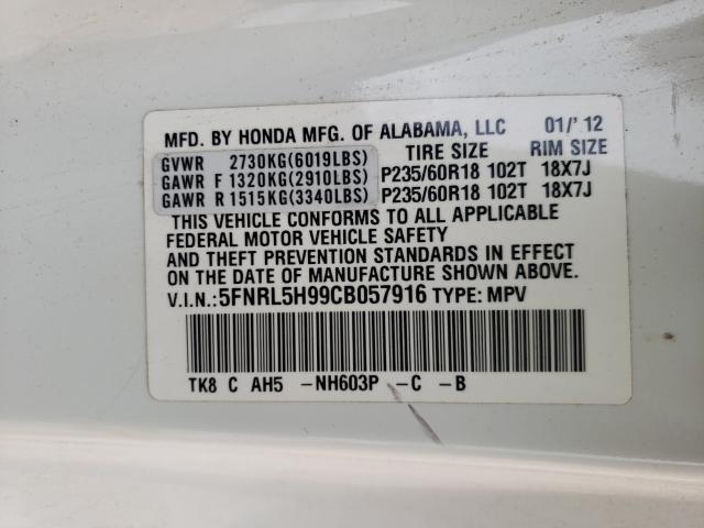2012 HONDA ODYSSEY TO 5FNRL5H99CB057916
