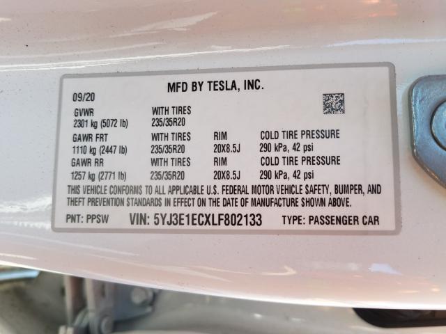 2020 TESLA MODEL 3 5YJ3E1ECXLF802133