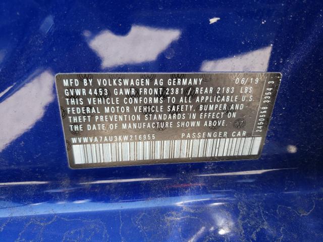 2019 VOLKSWAGEN GOLF R WVWVA7AU3KW216955