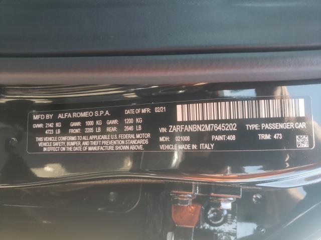 2021 ALFA ROMEO GIULIA TI ZARFANBN2M7645202