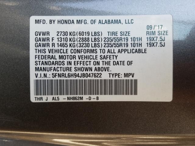 2018 HONDA ODYSSEY EL 5FNRL6H94JB047622