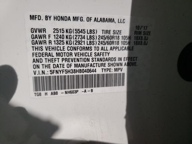 2017 HONDA PILOT EX 5FNYF5H38HB040644