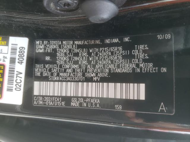 2010 TOYOTA SIENNA CE 5TDKK4CC3AS330701