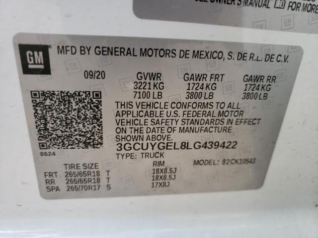 2020 CHEVROLET 1500 3GCUYGEL8LG439422