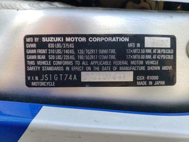 2002 SUZUKI GSX-R1000 JS1GT74A822107641