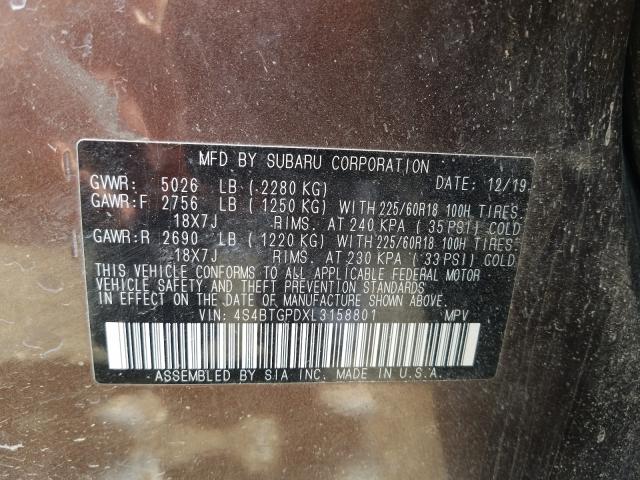 2020 SUBARU OUTBACK TO 4S4BTGPDXL3158801