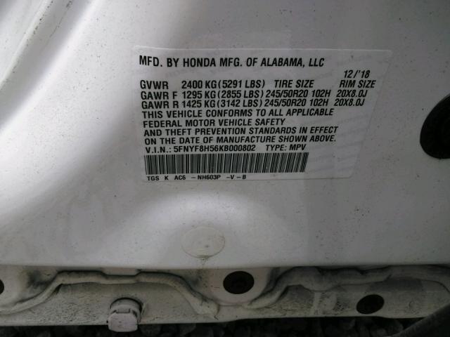 2019 HONDA PASSPORT E 5FNYF8H56KB000802