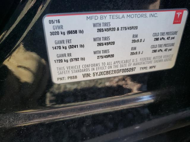 2016 TESLA MODEL X 5YJXCBE2XGF005097