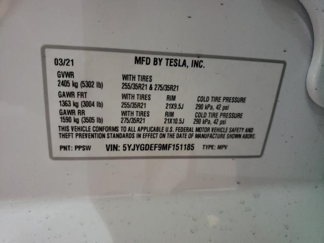 2021 TESLA MODEL Y 5YJYGDEF9MF151185