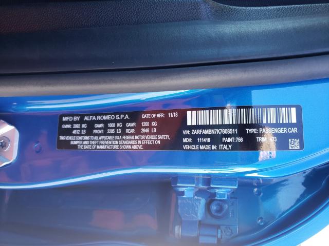 2019 ALFA ROMEO GIULIA TI ZARFAMBN7K7608511