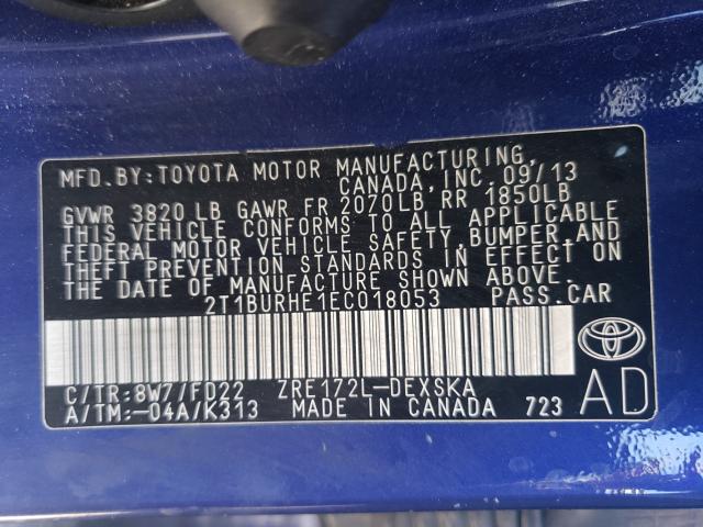 2014 TOYOTA COROLLA L 2T1BURHE1EC018053