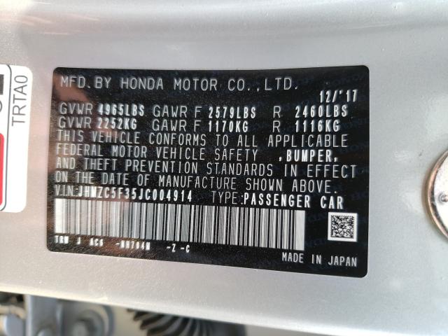 2018 HONDA CLARITY TO JHMZC5F35JC004914
