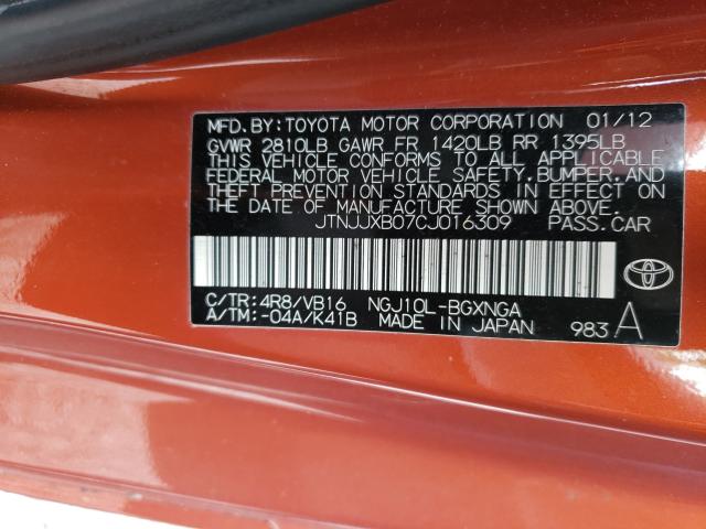 2012 TOYOTA SCION IQ JTNJJXB07CJ016309