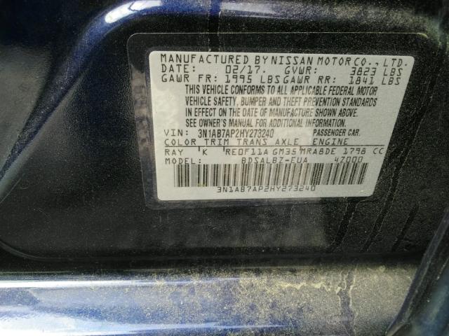 2017 NISSAN SENTRA S/S 3N1AB7AP2HY273240