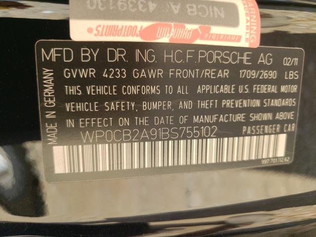 2011 PORSCHE 911 CARRER WP0CB2A91BS755102