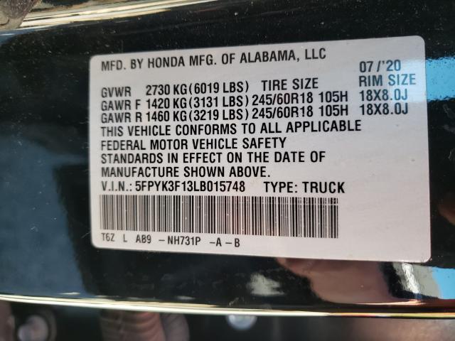 2020 HONDA RIDGELINE 5FPYK3F13LB015748