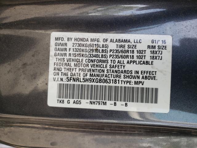 2016 HONDA ODYSSEY TO 5FNRL5H9XGB063181