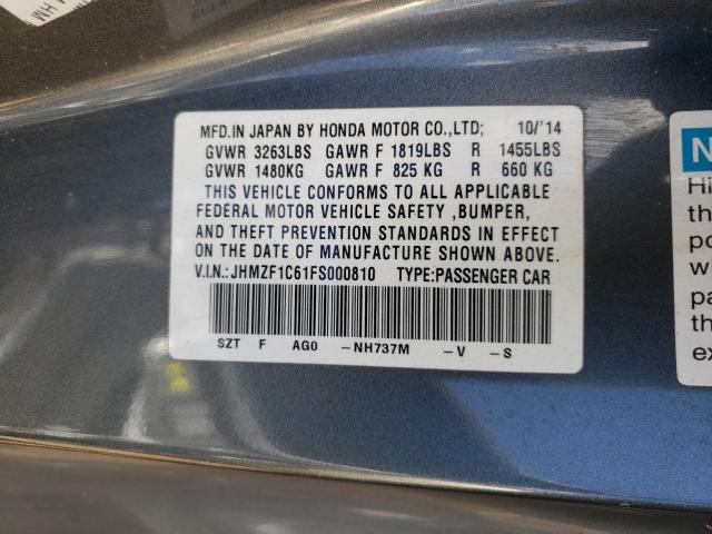 2015 HONDA CR-Z EX JHMZF1C61FS000810