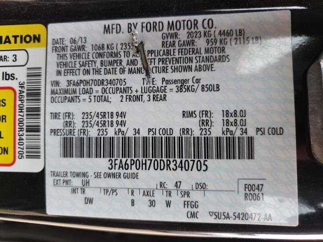 2013 FORD FUSION SE 3FA6P0H70DR340705