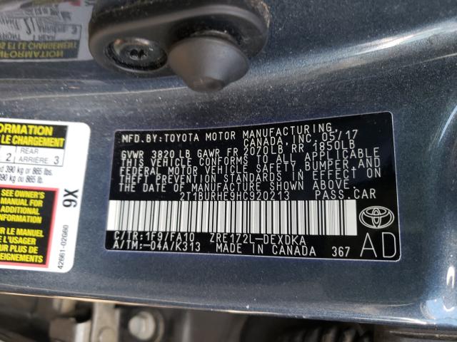 2017 TOYOTA COROLLA L 2T1BURHE9HC920213