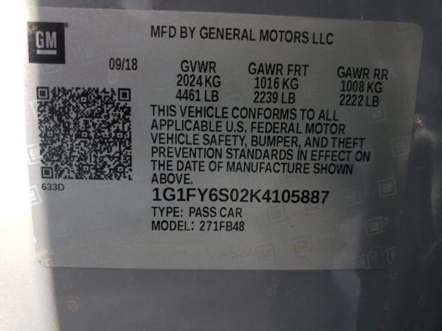 2019 CHEVROLET BOLT 1G1FY6S02K4105887
