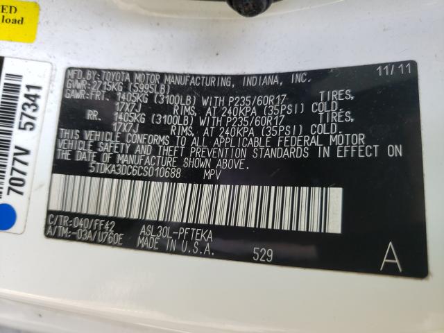 2012 TOYOTA SIENNA BAS 5TDKA3DC6CS010688