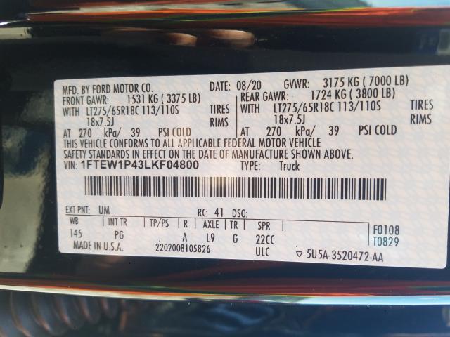 2020 FORD F150 POLIC 1FTEW1P43LKF04800