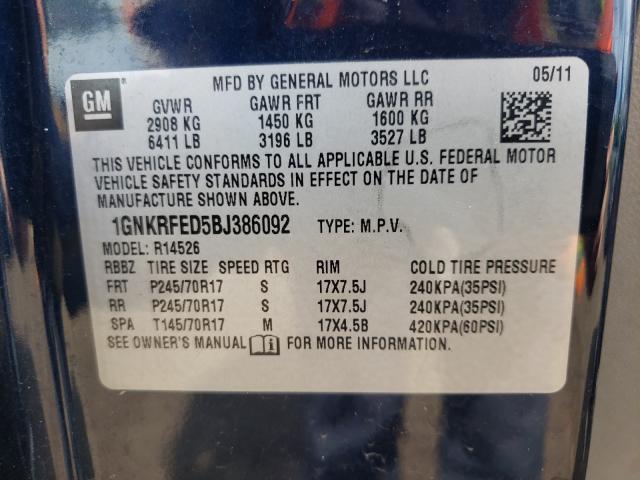 2011 CHEVROLET TRAVERSE L 1GNKRFED5BJ386092
