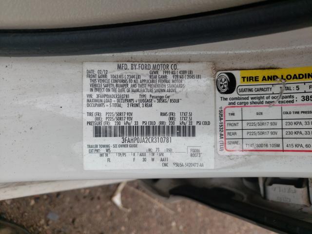 2012 FORD FUSION SEL 3FAHP0JA2CR310781