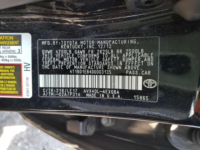 2013 TOYOTA AVALON HYB 4T1BD1EB4DU003135