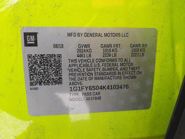 2019 CHEVROLET BOLT EV LT 1G1FY6S04K4103476